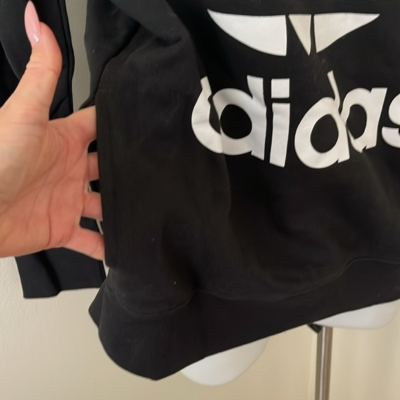 (NWT) Adidas Women’s 100% Cotton Trefoil Print Graphic Hoodie In Black, Large - Picture 12 of 17